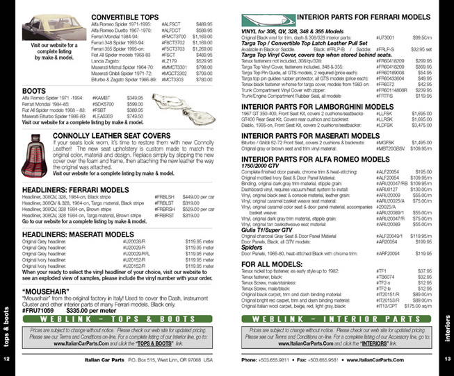 italian car parts catalog pages 12-13