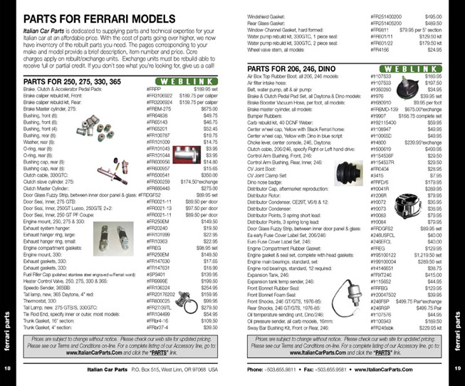 italian car parts catalog pages 18-19