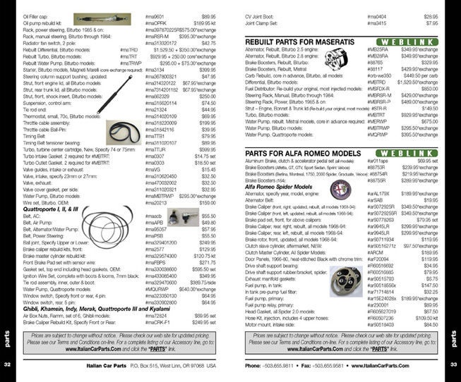 italian car parts catalog pages 32-33