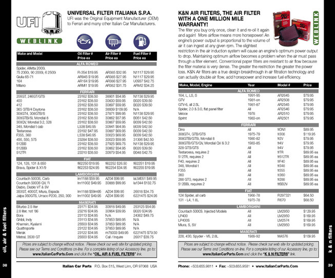 italian car parts catalog pages 38-39