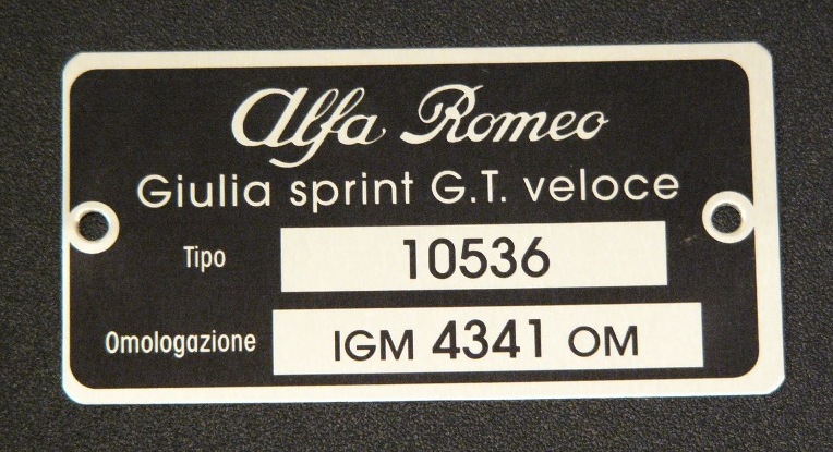 Alfa Romeo data plate #ardp106