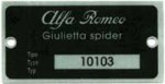 Alfa Romeo data plate #ardp109