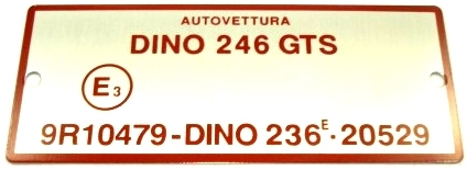 Dino 246 GTS "E" number plate #fr2115